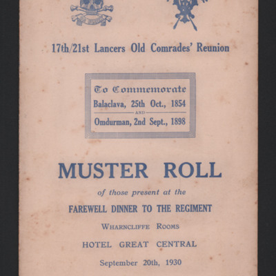 Muster Roll 17th/21st Lancers Old Comrade&#039;s Reunion